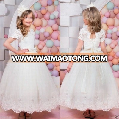 2018 Princess Ivory Cute Flower Girl Dresses Wedding Lace Applique Cheap Kids Wedding Dress