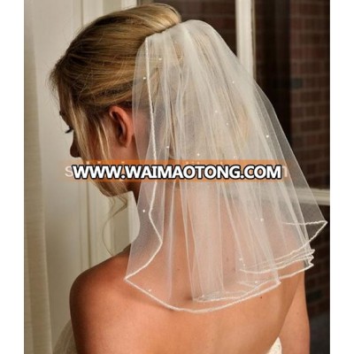 Wholesale Beaded Short Wedding Veil with Comb Bridal Veils White/Ivory