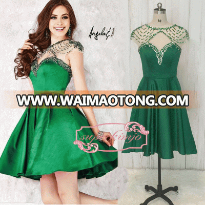 2018 Cap Sleeve Green Beaded Short Cocktail Dresses 2017 Party Dresses Vestido De Curto