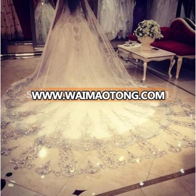 2018 Real Photo Luxury 3.5 Meter Long Wedding Veils Lace Applique Beaded Bridal Veil