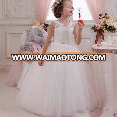 2018 Cheap Lace White Flower Girl Dresses for Weddings Lace Applique Puffy Kids Prom Dress