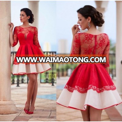 2018 Half Sleeve Lace Red Cocktail Dresses Sexy Short Cheap Homecoming Dresses