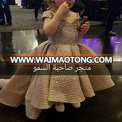 Ball gown little flower girls dresses pageant dresses gold v neck high front and low back gold little girls party dresses