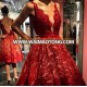 Deep V Neck Lace Applique Red Cocktail Dresses Party Dresses Beaded Short Homecoming Dress