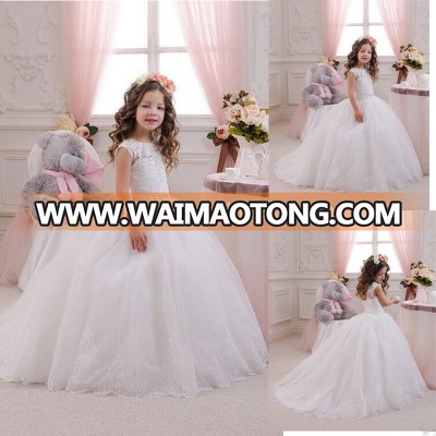 2018 Lace Applique Flower Girl Dresses White Wedding Ball Gown for Kids