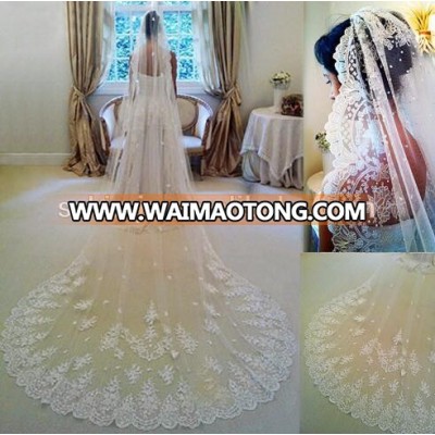 2018 Hot Sale 3.5 Meters Lace Applique Long Wedding Veil Cheap Bridal Veil Wholesale