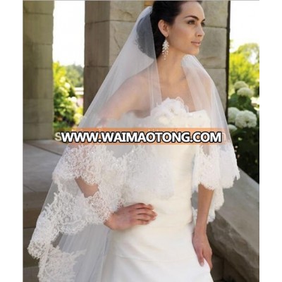 2 Layer Lace Applique Long Wedding Veil 3 Meters Muslim Bridal Veil Wholesale