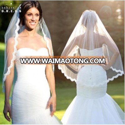 Short Bridal Veils Lace Cheap White/Ivory Wedding Bridal Veil with Tomb